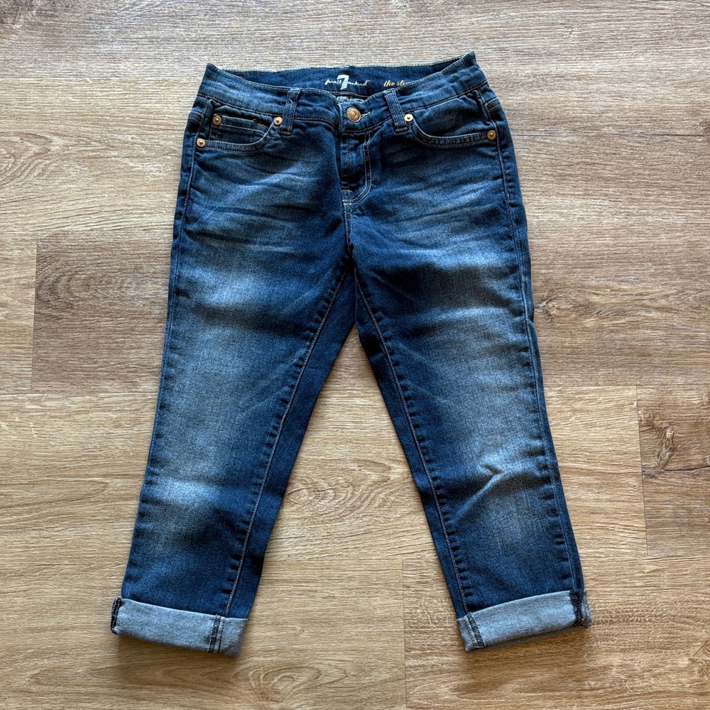 7 For All Mankind Girls Cropped Cuffed Blue Jeans